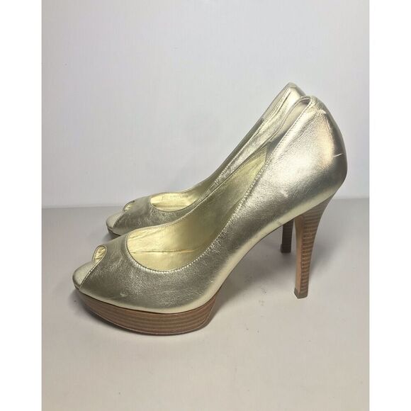 Cole Haan Air Gold Metallic Leather PeepToe Stiletto Heels Women Sz 9.5B US/40EU - Picture 1 of 16